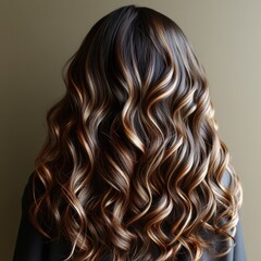 Naklejka premium Gorgeous long hair cascades down with soft waves highlighting rich brown hues