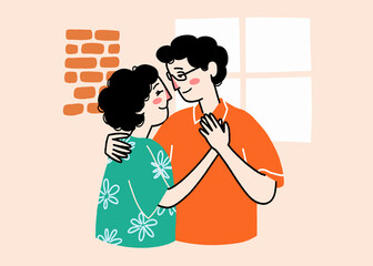 Simple illustration of an affectionate couple at home