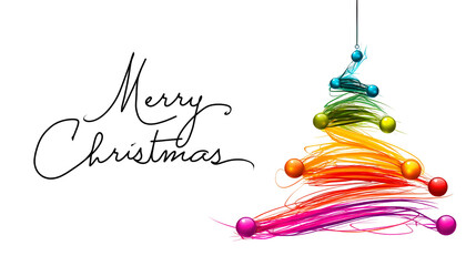 Abstract rainbow christmas tree decoration isolated on transparent background