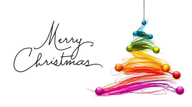 Abstract rainbow christmas tree decoration isolated on transparent background