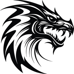 Black dragon head tattoo illustration on a white background