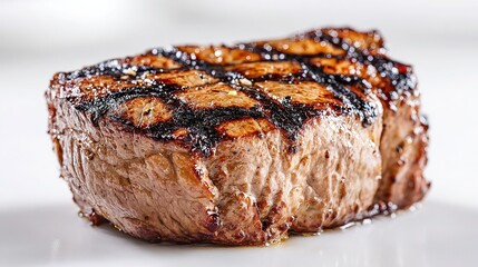 Medium-Rare Grilled Fillet Steak with Char Marks on White Background for Premium Menu and Culinary Advertising