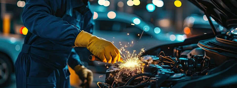 Mechanic working on a car engine at night (5)
