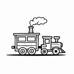 Classic steam locomotive with a puff of smoke in a playful line art style