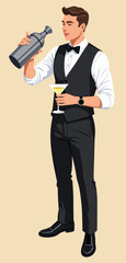 Obraz premium Male Bartender Mixing Cocktail Drink