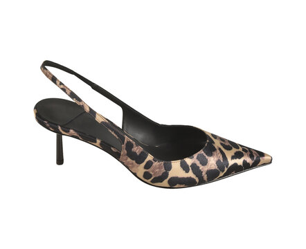 Women Stylish Leopard Print high heel stiletto shoe with white background,  This fashion-forward women’s footwear features a pointed toe and ultra-thin heel. - Powered by Adobe