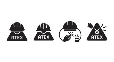 Set of atex safety icons in silhouette style