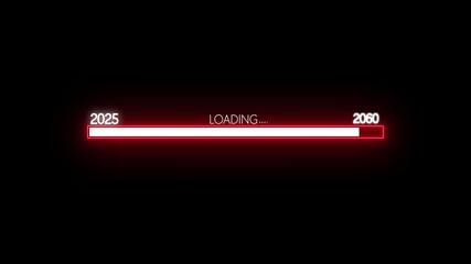 Minimal white progress bar animation showing transition from year 2025 to 2060 on black background. Great for New Year projects, timelines, or digital countdown visuals. .Happy New year 2060 loading 