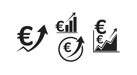 Euro currency growth and financial performance icons silhouette
