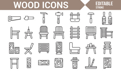 Set of Wooden Furniture Icons for Interior and Home Design