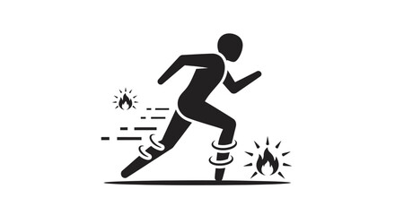 Athletic runner silhouette with speed lines and fire emblems