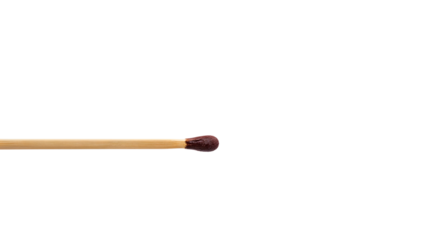 Single burning matchstick with bright flame on the transparent background symbolizing ignition, energy, start, and simplicity