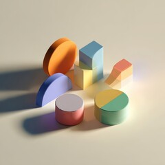 Colorful geometric shapes on beige background.  Abstract design for website or presentation