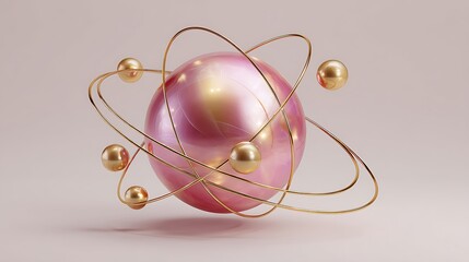 Abstract Pink and Gold Atomic Model Sphere Design Illustration .