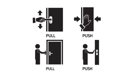 Door operation instructions push and pull symbols silhouette