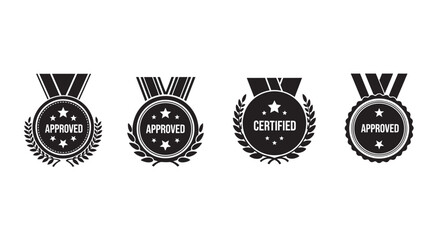 Collection of approved and certified medals with stars and laurel wreath silhouette