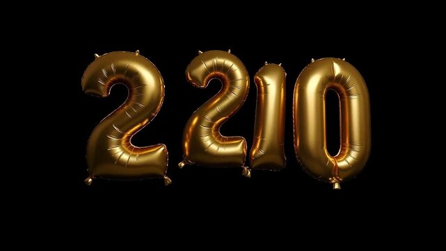 Celebrate 210 with shimmering gold balloon numbers against a dark background animation