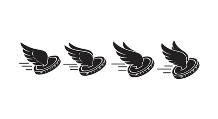 Four winged coins in motion silhouette