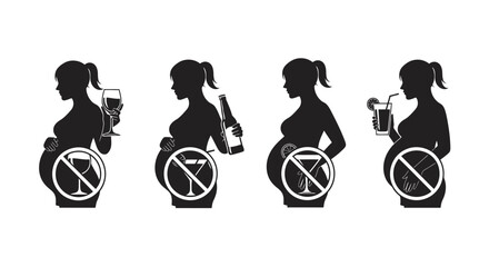 Pregnant woman with no alcohol or unhealthy drinks silhouette