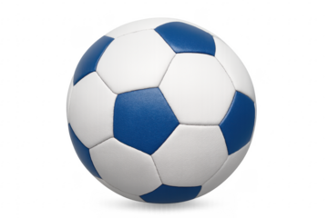 Classic white and blue soccer ball rotating on transparent background