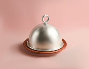 Silver Cloche on Serving Tray vector 3d icon