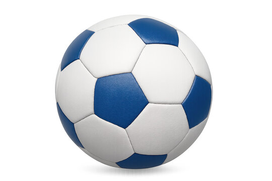 Classic white and blue soccer ball rotating on transparent background