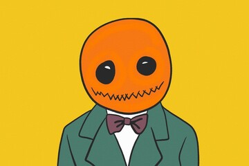 Pumpkin head character illustration with suit and bow tie