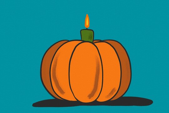 Halloween pumpkin illustration with candle flame