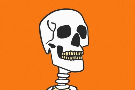 Halloween skeleton illustration with orange background