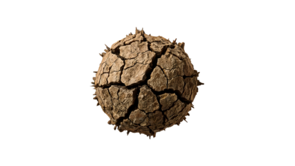 Cracked earth sphere isolated on the transparent background representing drought, climate change, global warming, and environmental crisis