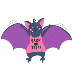 Halloween bat, cartoon bat, vector illustration