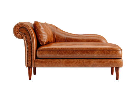 Elegant, leather chaise lounge, angled view