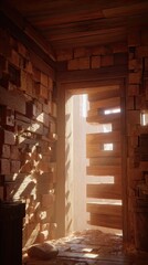 Sunlit, rustic interior passageway