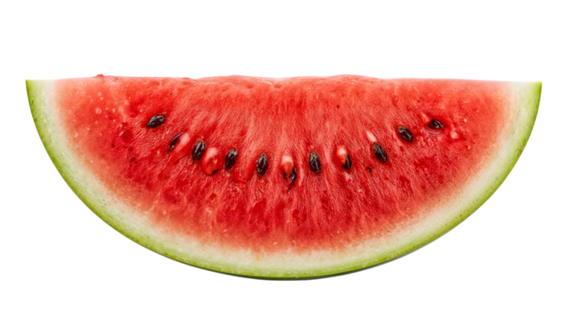 Fresh juicy watermelon slice with seeds isolated on the transparent background for summer food and healthy eating concepts