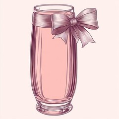 A tall glass with a pink drink, elegantly tied with a ribbon