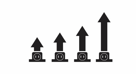 Four black arrows pointing upwards from electrical outlets silhouette