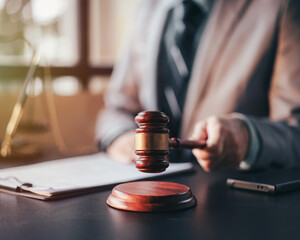 Justice Gavel in Courtroom for Lawyer Legal Advice Attorney Service Symbol of Judgement Fairness And Law Suit in Litigation