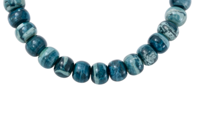Closeup of polished blue agate bead necklace on the transparent background for jewelry design and craft inspiration