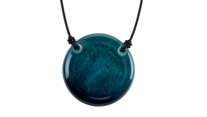 Minimalist turquoise ceramic pendant necklace with black cord, round artistic jewelry accessory for modern fashion styles