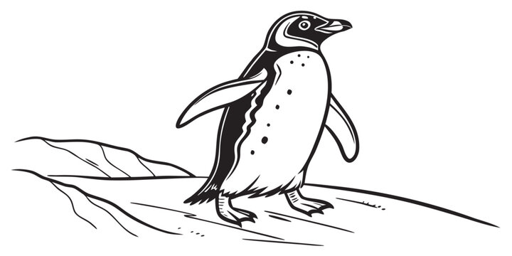 Charming hand drawn illustration of a cute penguin perfect for children s books educational materials or whimsical designs with a classic friendly appeal