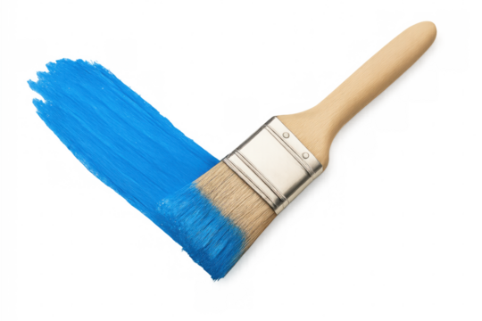 Blue paintbrush gliding across transparent surface, creating vibrant stroke for artistic, renovation, diy creative design projects