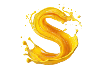 A vibrant, dynamic letter "S" formed by flowing, orange liquid.  Splashing, juicy, and textured