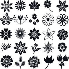 Fototapeta premium Collection of floral silhouettes isolated on white background