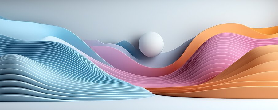 Cyber virtual graphic immersion design concept, Abstract Landscape with Flowing Curves and Geometric Sphere