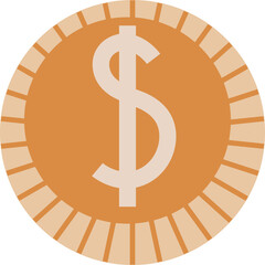 Flat design dollar coin icon with bold currency symbol in orange color. Simple financial vector illustration perfect for banking, economy, investment, and digital payment designs.