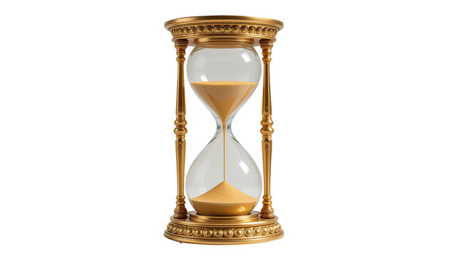 Decorative Hourglass Photo &ndash; Upright Gold Frame Sand Timer Isolated on Transparent Background