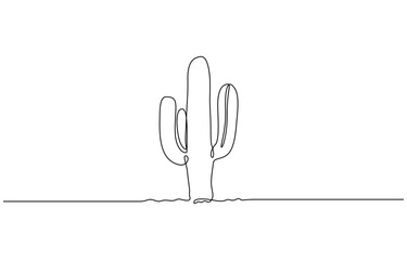 Continuous one line drawing of cute exotic tropical spiny cactus plant vector illustration. Editable outline