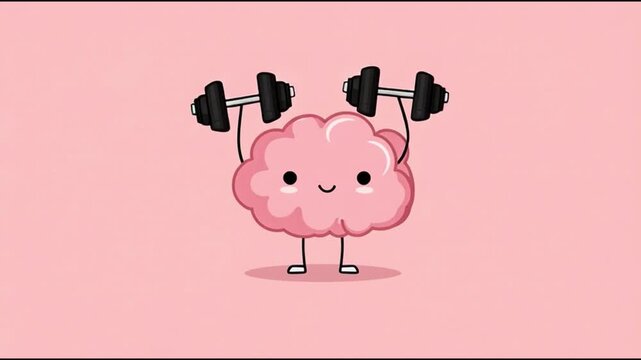 video slow motion pink brain with dumbbells