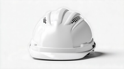 Fototapeta premium Isolated white construction helmet in a mockup style, front-facing and centered against a clean white background. Ideal for projects focused on safety, construction, and .