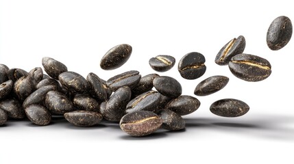 Obraz premium Roasted coffee beans, scattered, isolated